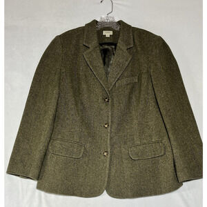 LL Bean Wool Cashmere Blazer Womens 16 Petite Brown Herringbone 3 Button Jacket
